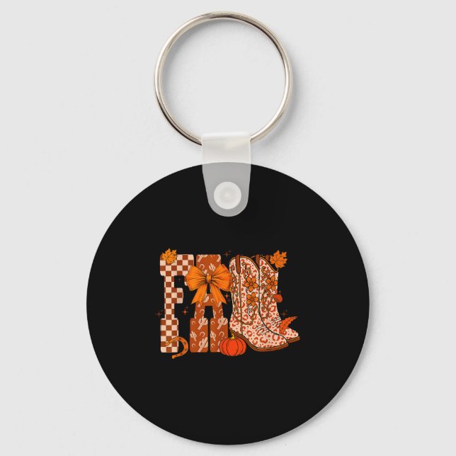 Cowboy Chequered Fall,fall Pumpkin,boots Cow Funny Key Ring (Front)