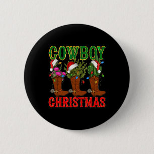 Cowboy Christmas Boots And Cactus Xmas Pjs Men Wom 6 Cm Round Badge