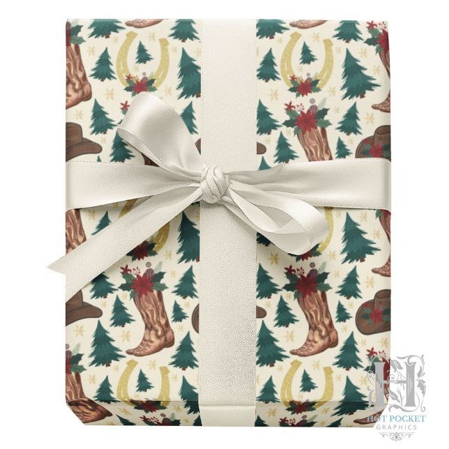 Cowboy Christmas Gift Wrapping Paper - Cream (Creator Uploaded)