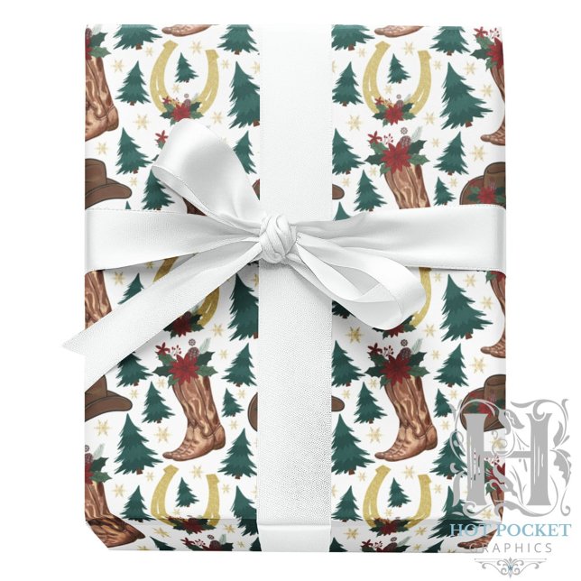 Cowboy Christmas Gift Wrapping Paper - White (Creator Uploaded)