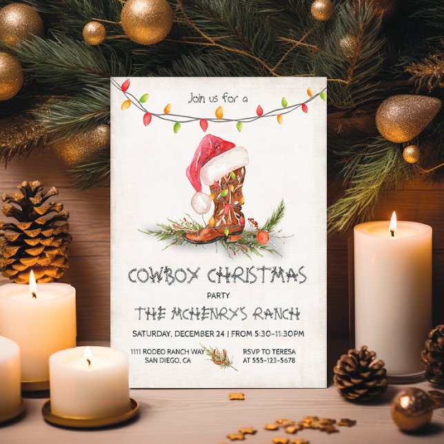 Cowboy Christmas Rustic Watercolor Party Invitation (Creator Uploaded)