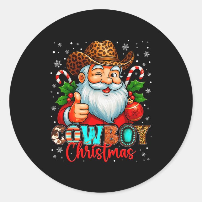 Cowboy Christmas Santa Pajamas Xmas Men Boy Kids O Classic Round Sticker (Front)