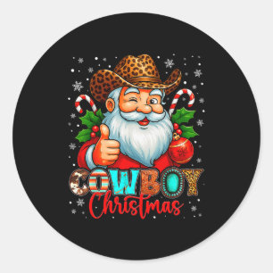 Cowboy Christmas Santa Pajamas Xmas Men Boy Kids O Classic Round Sticker