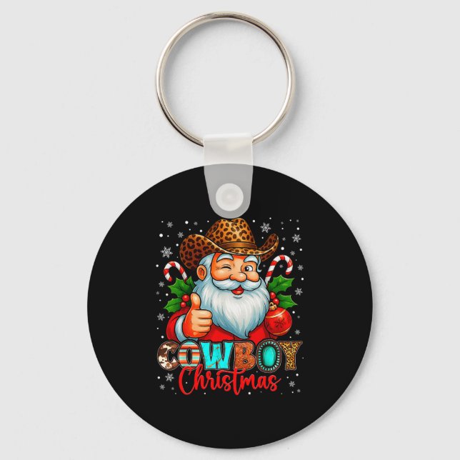 Cowboy Christmas Santa Pajamas Xmas Men Boy Kids O Key Ring (Front)