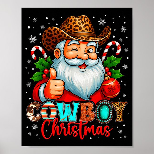 Cowboy Christmas Santa Pajamas Xmas Men Boy Kids O Poster (Front)