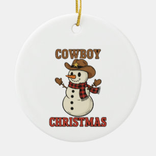 Cowboy Christmas Snowman Western Ceramic Tree Decoration