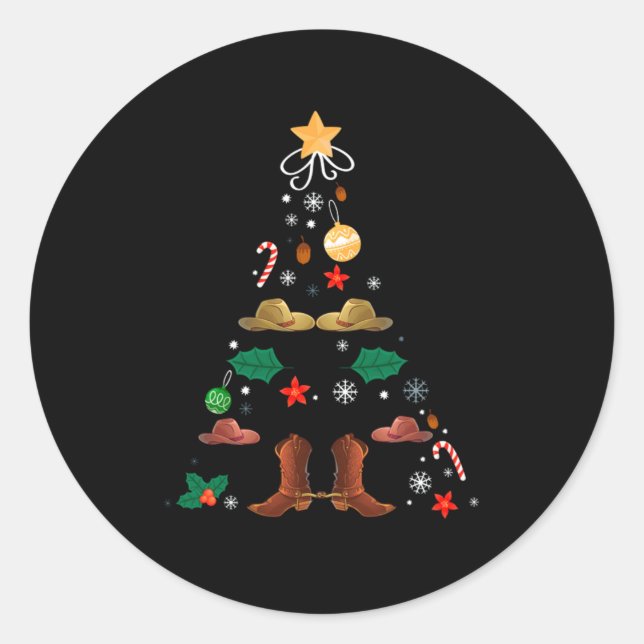 Cowboy Christmas Tree Xmas New Year Line Dance Gif Classic Round Sticker (Front)