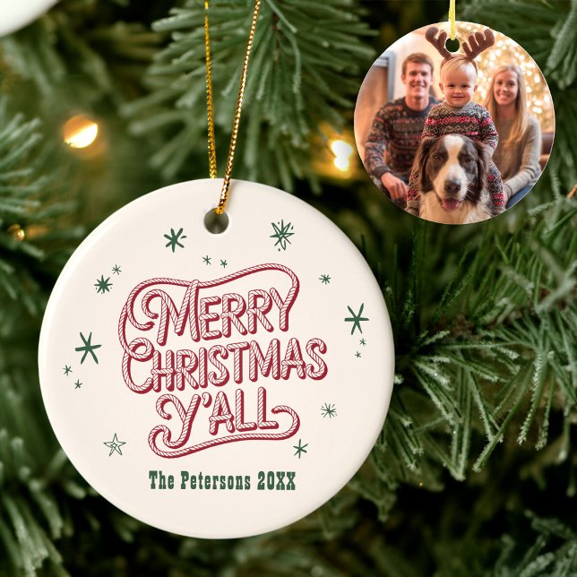 Cowboy Christmas Western Merry Christmas Y'all Ceramic Tree Decoration (Creator Uploaded)