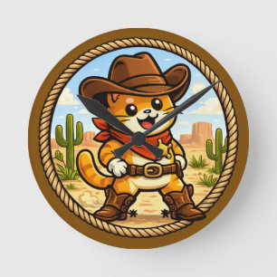 Cowboy Cliff - Whiskers Through Time Round Clock