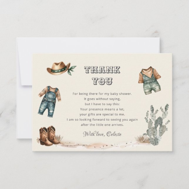 Cowboy Clothes Wild West Baby Shower Thank You Card (Front)