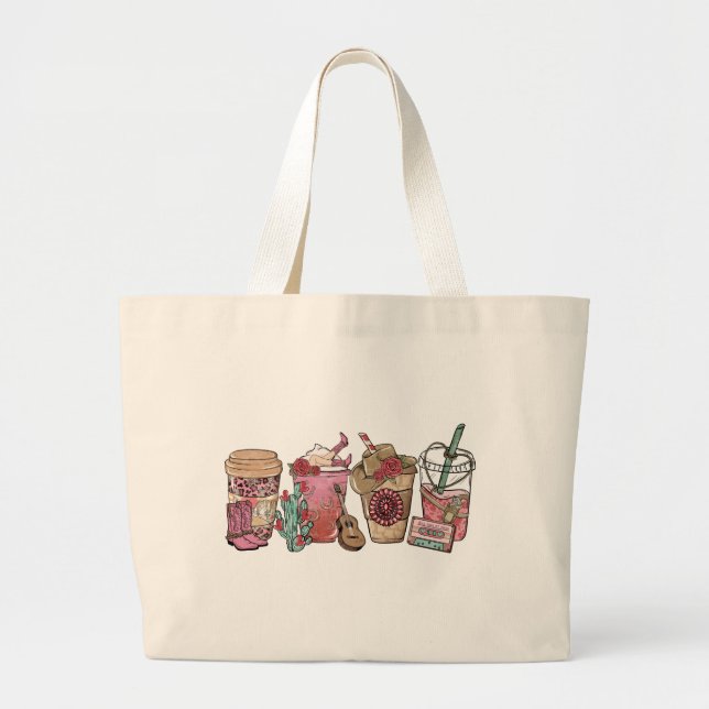 Cowboy Coffee Time Large Tote Bag (Front)