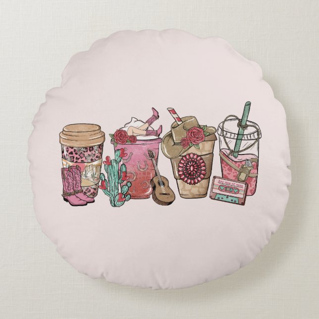 Cowboy Coffee Time Round Cushion (Front)