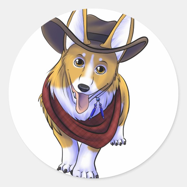 Cowboy Corgi Classic Round Sticker (Front)