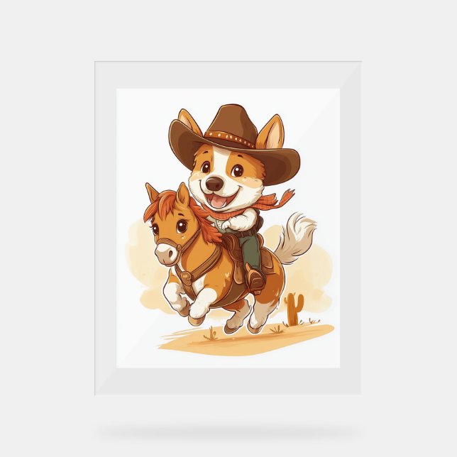 Cowboy Corgi – Western Rodeo Dog Acrylic Sign (Front)