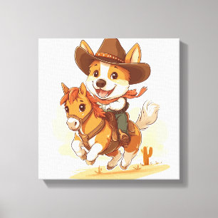 Cowboy Corgi � Western Rodeo Dog Canvas Print