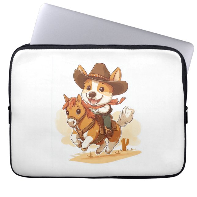 Cowboy Corgi – Western Rodeo Dog Laptop Sleeve (Front)
