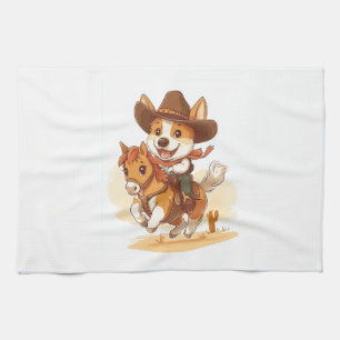 Cowboy Corgi � Western Rodeo Dog Tea Towel