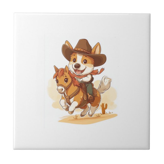 Cowboy Corgi � Western Rodeo Dog Tile (Front)