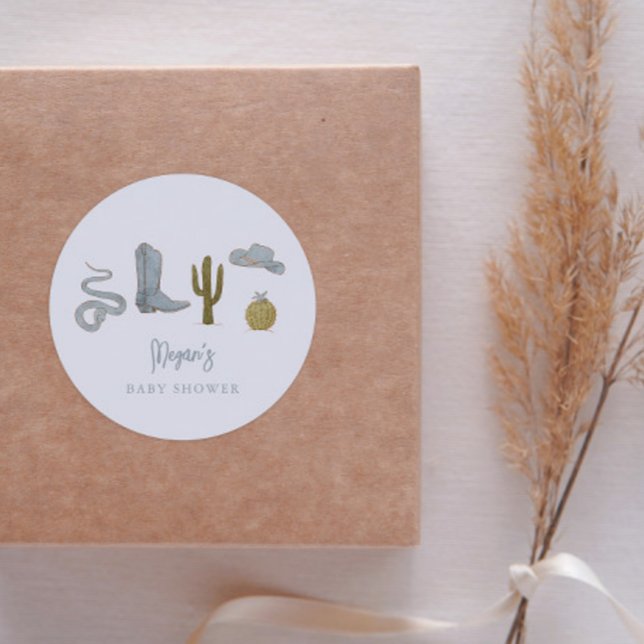 Cowboy Country Baby Shower Favour Classic Round Sticker (Creator Uploaded)