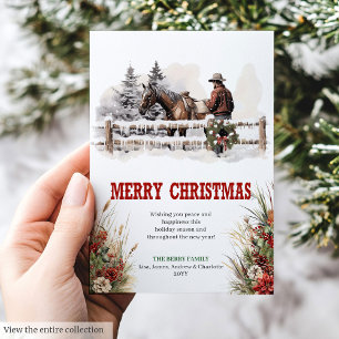 Cowboy country Christmas greeting card editable