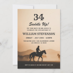 Cowboy Country Vintage Rustic Photo 34th Birthday Invitation