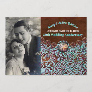 cowboy country western 50th wedding anniversary invitation