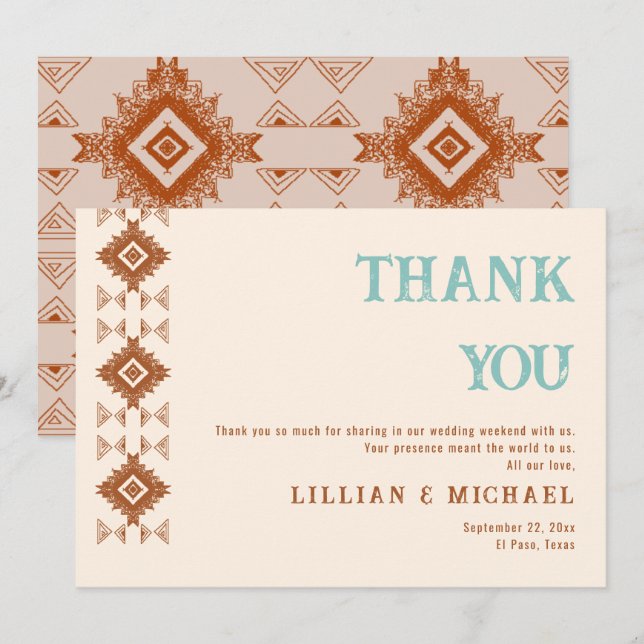Cowboy Country Western Desert Terracotta Wedding Thank You Card (Front/Back)