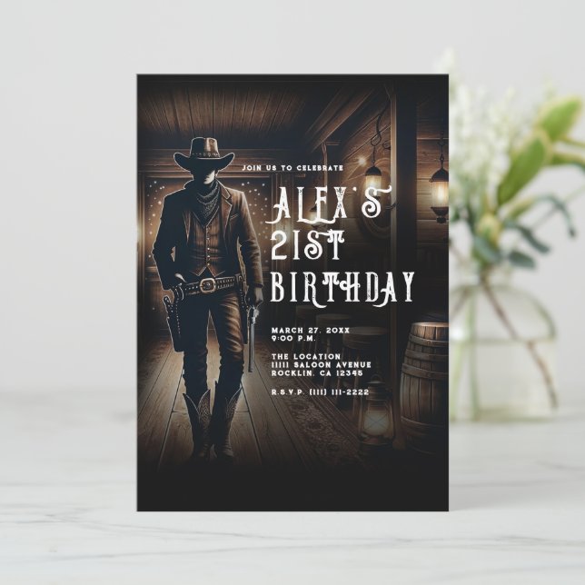 Cowboy Country Western Saloon Birthday Party Invitation (Standing Front)