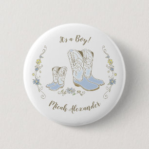 Cowboy Country Western Theme Blue Baby Shower 6 Cm Round Badge