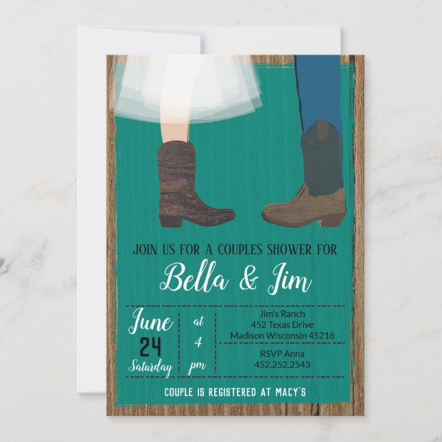 Cowboy Couples Bridal shower, wedding shower Invitation (Front)