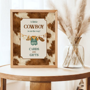 Cowboy Cow Western Clothesline Baby Shower Favour Poster