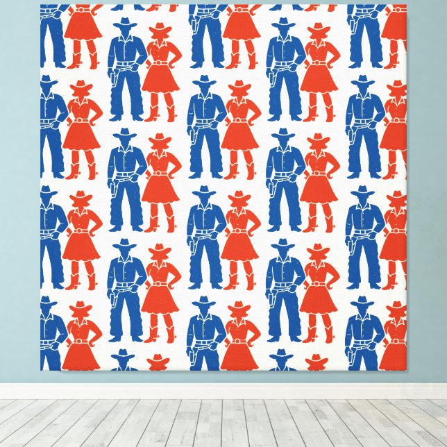 Cowboy & Cowgirl Americana Canvas Print (Insitu(Wood Floor))