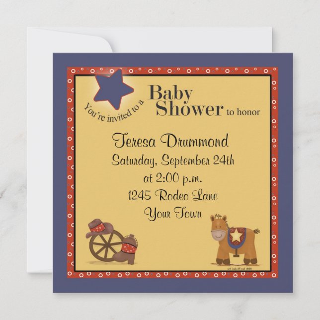 Cowboy & Cowgirl Baby Shower with Navy Invitation (Front)