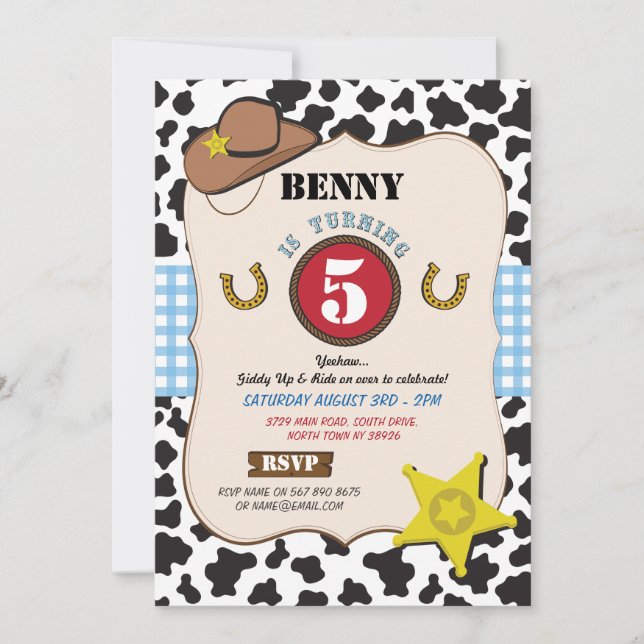 Cowboy Cowgirl Birthday Party Cow Boy Invitation (Front)