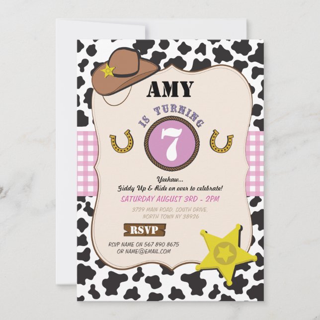 Cowboy Cowgirl Birthday Party Cow Girl Pink Invite (Front)