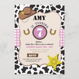 Cowboy Cowgirl Birthday Party Cow Girl Pink Invite