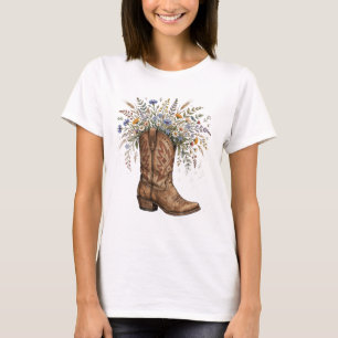 Cowboy/cowgirl boots and flowers t shirt