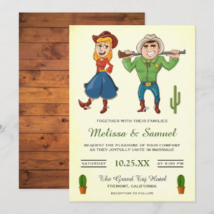 Cowboy Cowgirl Cartoon Couple Wedding Invitation