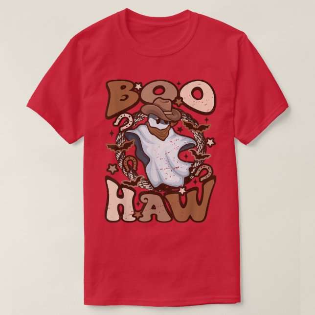 Cowboy Cowgirl Ghost Boo Haw Retro Halloween Weste T-Shirt (Design Front)