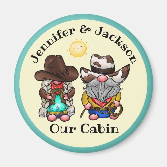 Cowboy & Cowgirl Gnome Couple Cruise Door Marker Magnet (Front)