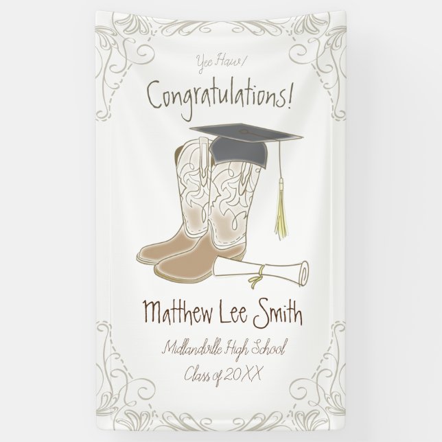 Cowboy Cowgirl Graduation Country Western Party Banner (Vertical)