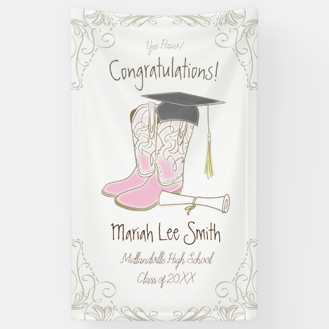 Cowboy Cowgirl Graduation Country Western Party Banner (Vertical)