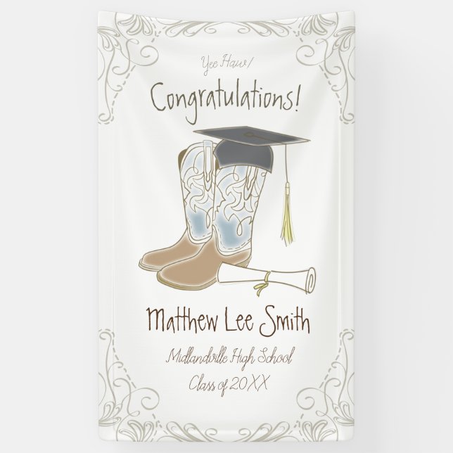 Cowboy Cowgirl Graduation Country Western Party Banner (Vertical)