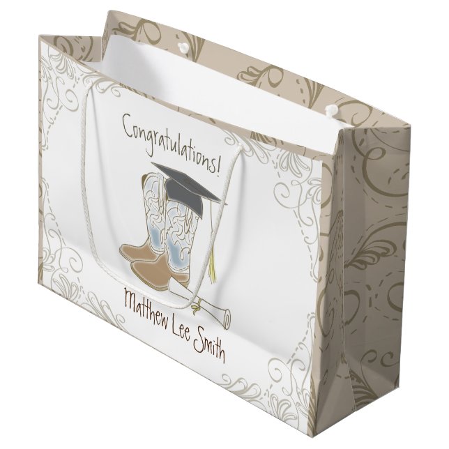 Cowboy Cowgirl Graduation Country Western Party Large Gift Bag (Front Angled)