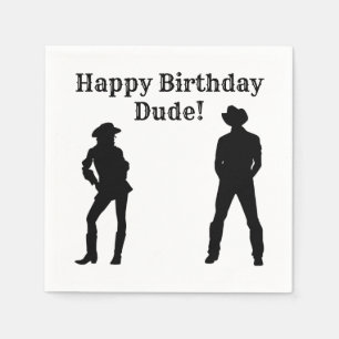 Cowboy Cowgirl Happy Birthday Dude Napkin