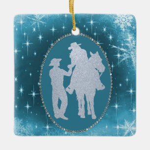 Cowboy Cowgirl Horse Romantic  Christmas Ceramic Ornament