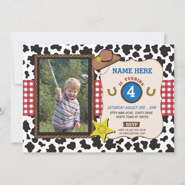 Cowboy Cowgirl Photo Birthday Party Cow Boy Invite (Front)
