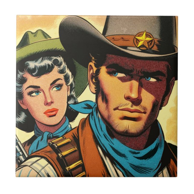 Cowboy/Cowgirl Retro Comics Tile (Front)