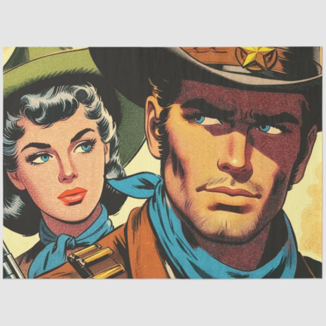 Cowboy/Cowgirl Retro Comics Tissue Paper (Front)