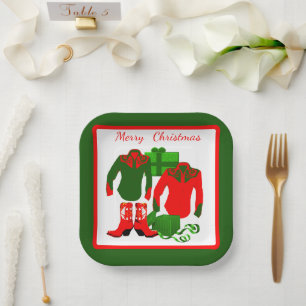 Cowboy Cowgirl Rodeo Western Shirts and Boots Paper Plate
